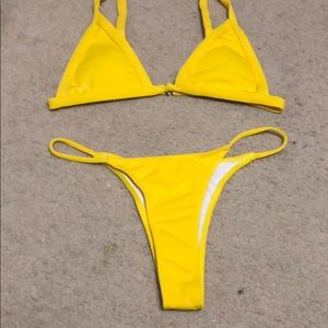 Yellow high waisted ribbed cheeky bathing suit